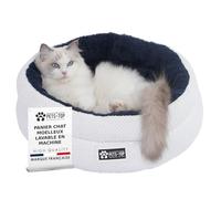 One PETS-TOP Panier Chat Moelleux - Coussin Chat ou Petit Chien Doux et Confortable - Cat Bed Antistress - Couchage Apaisant Rond et Chaud (Bleu Blanc, 50 cm)