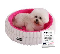 One PETS-TOP Panier Chat Moelleux - Coussin Chat ou Petit Chien Doux et Confortable - Cat Bed Antistress - Couchage Apaisant Rond et Chaud (Rose Intérieur et Blanc Extérieur, 60 cm)