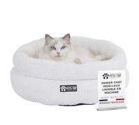 One PETS-TOP Panier Chat Moelleux - Coussin Chat ou Petit Chien Doux et Confortable - Cat Bed Antistress - Couchage Apaisant Rond et Chaud (Blanc Royal, 50 cm)