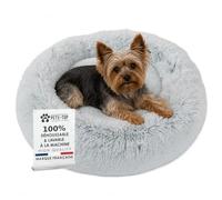 One PETS-TOP Panier Petit Chien Rond (60cm Gris Perle) | Entièrement Déhoussable Lavable Fermetures YKK, Rond Donut Anti-Stress, Coussin Fibre PP et Mousse 2,5 cm, Antidérapant