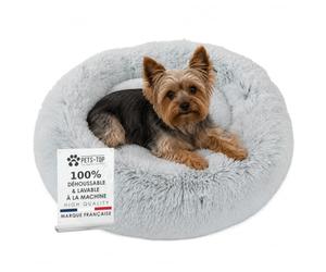 One PETS-TOP Panier Petit Chien Rond (60cm Gris Perle) | Entièrement Déhoussable Lavable Fermetures YKK, Rond Donut Anti-Stress, Coussin Fibre PP et Mousse 2,5 cm, Antidérapant
