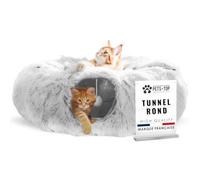 One PETS-TOP Tunnel Chat Rond XXL en Peluche Douce (Gris Perle) | Lit Tunnel Cachette Confort - Cabane Intérieure pour Chat - Cat Tunnel 80cm