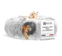 One PETS-TOP Tunnel Chat Rond XXL en Peluche Douce - Lit Tunnel Cachette Confort - Cabane Intérieure pour Chat - Cat Tunnel (Gris Perle)