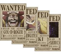 One Piece Anime Legend Quartet 4 en 1 [style original] Wanted Poster Gold Roger Whitebeard Rocks Shiki | Lot de 4 DIN A3 (297 x 420 mm) mat