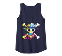 One Piece Chapeau de Paille Pirates Logo Couleur Singe D Luffy Débardeur, Femme, Bleu Marine, S