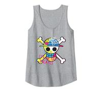 One Piece Chapeau de Paille Pirates Logo Couleur Singe D Luffy Débardeur, Femme, Gris Chiné, L