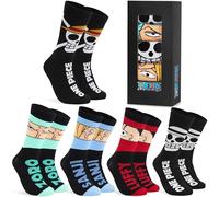 One Piece Chaussettes Homme et Ado, Lot de 5 Mi-Mollet, Anime Chaussettes de Travail Homme Sport Détente, Cadeau Manga Luffy (41/46 UE, Noir)