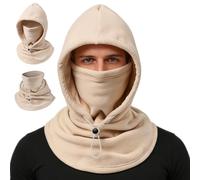 One-Piece Dual Plush Warm Mask Hat,Winter Balaclava Thermal Hoodie Neck Cover,3 in 1 Skiing Thicken Face Mask Hat for Men
