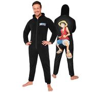 One Piece Grenouillère Homme Combinaison Pyjama Homme Combi Pyjama Chaud en Polaire Cadeau Anime Manga Adulte Ado S-3XL (Noir, XL)