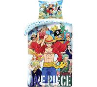 One Piece Housse de Couette Luffy 140x200 + Taie 70x90 100% Coton | Parure de lit réversible | Coton naturel Oeko-Tex | Multicolore | Luffy et équipage | Licence officielle | Garçon 8-25