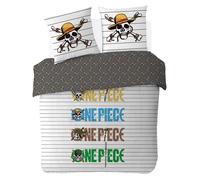 ONE PIECE - Housse de couette One Piece Marinière 220x240 cm + 2 taies d'oreiller 63x63 cm - 100% Coton - Blanc