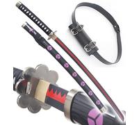 One Piece Katana en Bois Lame en Bois Zoro Shusui Replique Epee Sabre + Ceinturon Noir Porte Epee Ceinture
