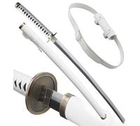 One Piece Katana en Bois Wado Ichimonji Replique Zoro Epee Sabre + Ceinturon Blanc Porte Epee Ceinture Décoration