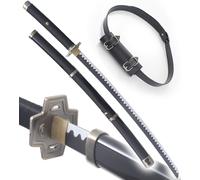 One Piece Katana en Bois Yubashiri Black Replique Epee Zoro Sabre + Ceinturon Noir Porte Epee Ceinture Décoration
