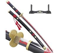 One Piece Katana Tout en Bois Lame en Bois Katana Enma Black Sabre en Bois Epee Zoro Epee Meito + Support en Bois