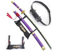 One Piece Katana Zoro en Bois - Lame Enma Sabre de Zoro Epee Meito Violet + Présentoir en Bois + Ceinturon Porte Epée