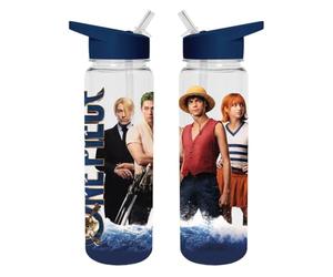 One Piece Live Action Bouteille d'eau (The Crew Design), gourde en plastique avec paille intégrée et poignée, bouteille en plastique - Produit officiel [Cassette musicale]