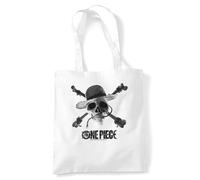 One Piece Mono Skull Logo Sac Cabas Réutilisable pour Courses et Voyage, Blanc
