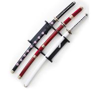 One Piece Pack 3 Repliques en Bois Wado Ichimonji Shusui Kitetsu Lame en Bois Zoro Roronoa + Presentoir Manga One Piece Cosplay
