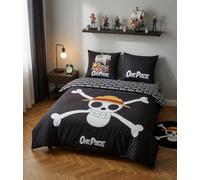 One Piece Parure de Lit 4 Pièces Jolly Roger 240x220 + Drap-Housse 140x200