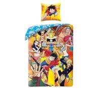 One Piece, Parure de Lit Enfant Manga pour Lit 1 Place, Motif Luffy et Crew, Ensemble 2 pièces Housse de Couette Réversible 140x200 cm et Taie d'oreiller 63x63 cm, Textile Certifié Oeko TEX