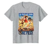 One Piece Pirates are Coming Poster T-Shirt, Enfant, Gris Chiné, 10 Ans