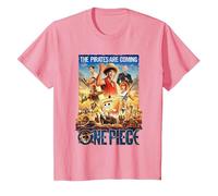 One Piece Pirates are Coming Poster T-Shirt, Enfant, Rose, 6 Ans