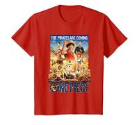 One Piece Pirates are Coming Poster T-Shirt, Enfant, Rouge, 10 Ans