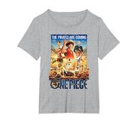 One Piece Pirates are Coming Poster T-Shirt, Femme Grandes Tailles, Gris Chiné, 6X