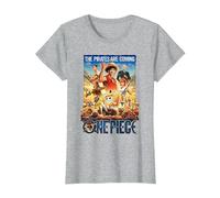 One Piece Pirates are Coming Poster T-Shirt, Femme, Gris Chiné, M