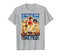 One Piece Pirates are Coming Poster T-Shirt, Homme, Gris Chiné, S