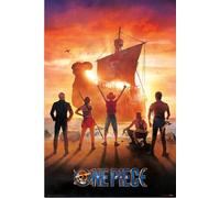 One Piece - Poster - Straw Hat Pirates + 2 baguettes d'affiche en bois 61 cm noir
