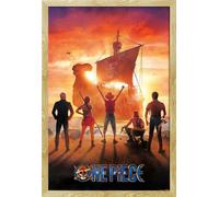 One Piece - Poster - Straw Hat Pirates + cadre amovible, Shinsuke® Maxi MDF hêtre, vitre acrylique