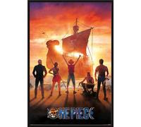 One Piece - Poster - Straw Hat Pirates + cadre amovible, Shinsuke® Maxi plastique noir, vitre acrylique