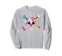 One Piece Poussette Pirates Logo Crâne Clown & Crossbones Sweatshirt, Unisexe pour Adultes, Gris Chiné, M