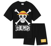 One Piece Pyjama Garçon, 7-14 Ans, Ensemble Garcon avec T-Shirt à Col Rond et Short, Vêtement de Nuit Anime, Cadeau Manga Fan (Noir, 11-12 Ans)