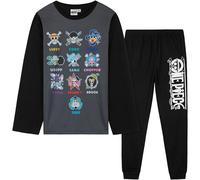 One Piece Pyjama Garçon Long, Ensemble Enfant et Ado 2 Pièces, Anime Vêtement de Nuit, Idée Cadeau Manga pour Fans de Luffy (11-12 Ans, Noir)