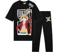 One Piece Pyjama Homme et Ado, Ensemble T-Shirt Homme Manches Courtes, Pantalon Pyjama Long de Nuit Coton, Idée Cadeau Anime (L, Noir)