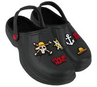 One Piece Sabots Homme Doublés Polaire avec Détails Décoratifs, Chaussures Hommes Hiver Jardin, Anime Mules avec Bride (41 EU, Noir)