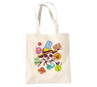 One Piece Skull Travel Stickers Sac Cabas Réutilisable pour Courses et Voyage, Naturel