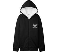 One Piece Sweat à Capuche Enfant et Ado 9-16 Ans, Sweat Zippé Sherpa Polaire Chaud Noir, Hoodie Manga Cosy Cadeau Garçon (15-16 Ans, Noir)