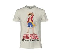 One Piece T Shirt Monkey D. Luffy. T-shirt officiel unisexe, maillot régulier en coton, adulte garçon, beige, Medium