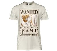 One Piece T Shirt Nami Wanted Poster. T-shirt officiel unisexe, maillot régulier en coton, adulte garçon, beige, X-Small
