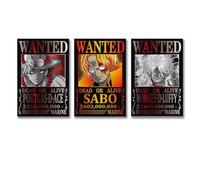 One Piece Wanted Poster Luffy Ace Sabo - Impression sur toile - Décoration d'intérieur - 20 x 30 cm
