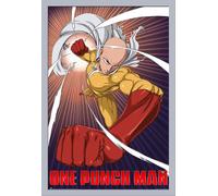 One Punch Man - Poster - Sitama + cadre amovible, Shinsuke® Maxi MDF argenté, vitre acrylique