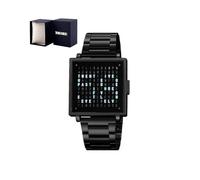 (One-size,C)For QlockTwoW Text Watch Unique LED Display Time Date Water Resistant Stainless Steel Leather Strap Fashion Minimalist Gift