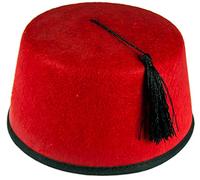 (One Size, Red) - RED FELT FEZ HAT TOMMY COOPER TURKISH BLACK TASSELS UNISEX CAP FANCY DRESS