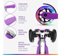 ONE Trottinette enfants 3-6 ans roues LED jusqu'à 50 kg pliable réglable en hauteur