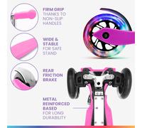 ONE Trottinette enfants 3-6 ans roues LED jusqu'à 50 kg pliable réglable en hauteur