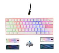 ONE-UP Clavier de jeu mécanique portable 60 % rétroéclairé à LED compact 61 touches avec interrupteur bleu PBT touches pour ordinateur portable Windows, PC, Mac (blanc/rose)